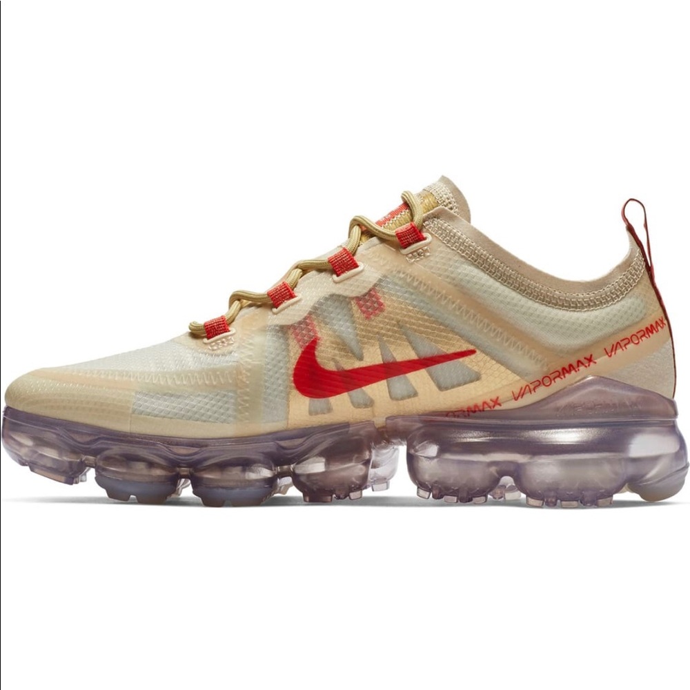 Nike Cream and Red Sneakers with Air VaporMax Sole
